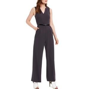 Calvin Klein Black Belted V-Neck Jumpsuit Size 10 New